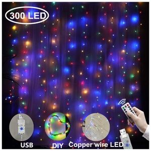 300 LED Window Curtain Fairy String Light Colorful